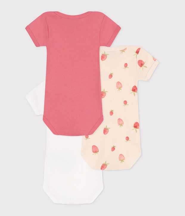 Lot de 3 bodies manches courtes en coton b&eacute;b&eacute; multicouleur