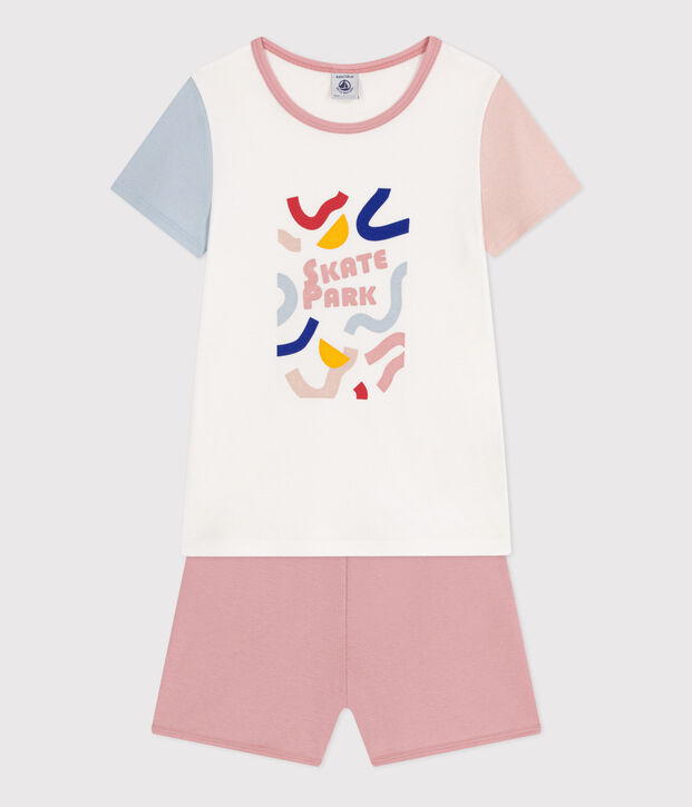 Pyjama short uni en coton enfant blanc/multicouleur