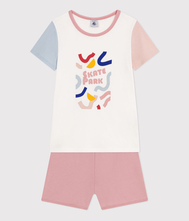 Pyjama short uni en coton enfant blanc/multicouleur