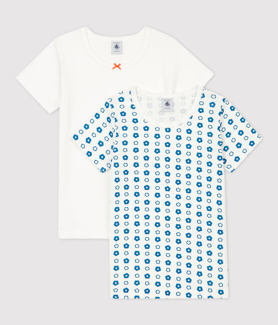 Lot de 2 tee shirts manches courtes imprimé fleur graphique petite fille en coton biologique variante 1