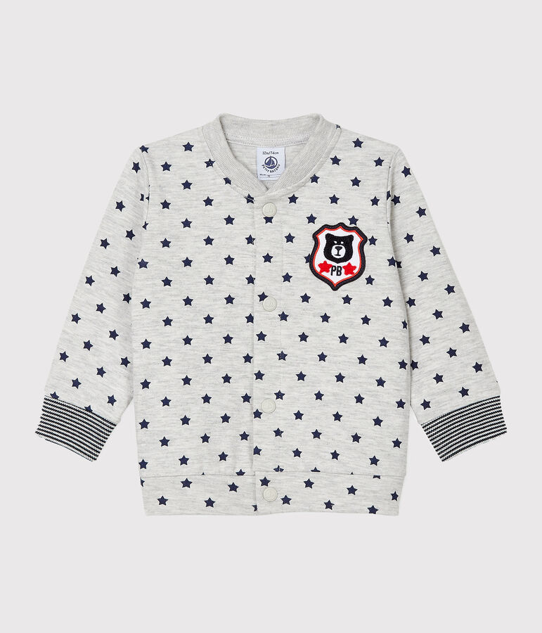 Cardigan b&eacute;b&eacute; gar&ccedil;on en tubique imprim&eacute; gris/bleu