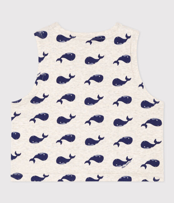 Gilet sans manche bébé baleines reversible en coton beige MONTELIMAR/bleu MEDIEVAL