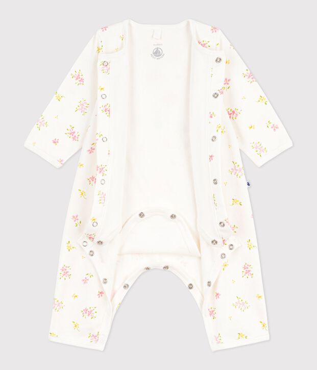 Bodyjama b&eacute;b&eacute; sans pieds en coton imprim&eacute; fleuri blanc/multicouleur