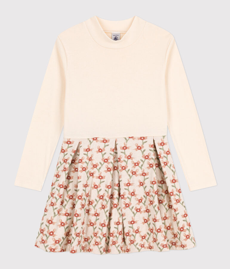 Robe manches longues imprim&eacute;e enfant fille blanc AVALANCHE/ MULTICO