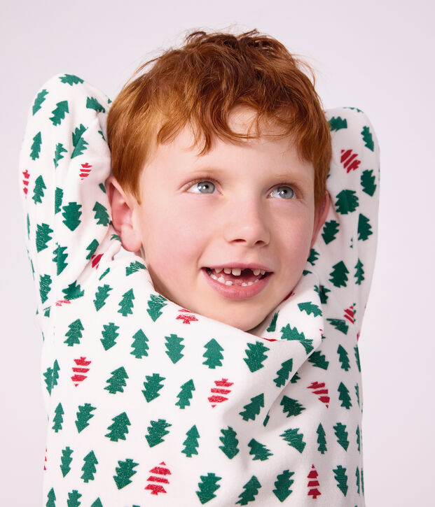 Pyjama enfant en velours imprim&eacute; blanc/multicouleur