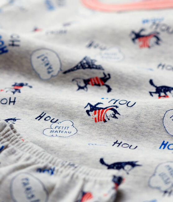 Pyjama imprimé Paris petit garçon en coton biologique gris BELUGA/blanc MULTICO