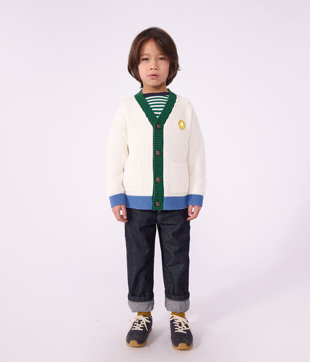 Cardigan enfant en coton uni blanc/multicouleur