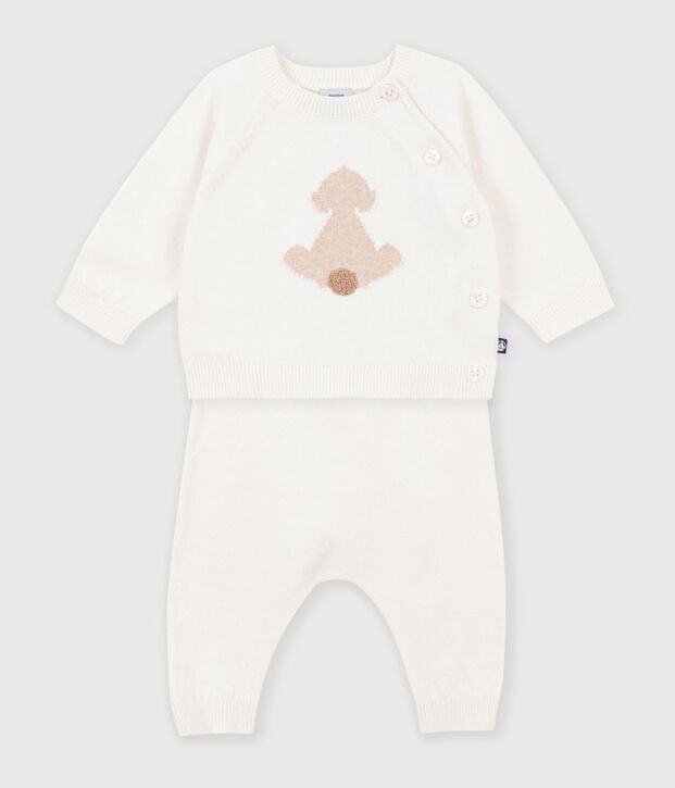 Ensemble b&eacute;b&eacute; en tricot &agrave; motif blanc cass&eacute;