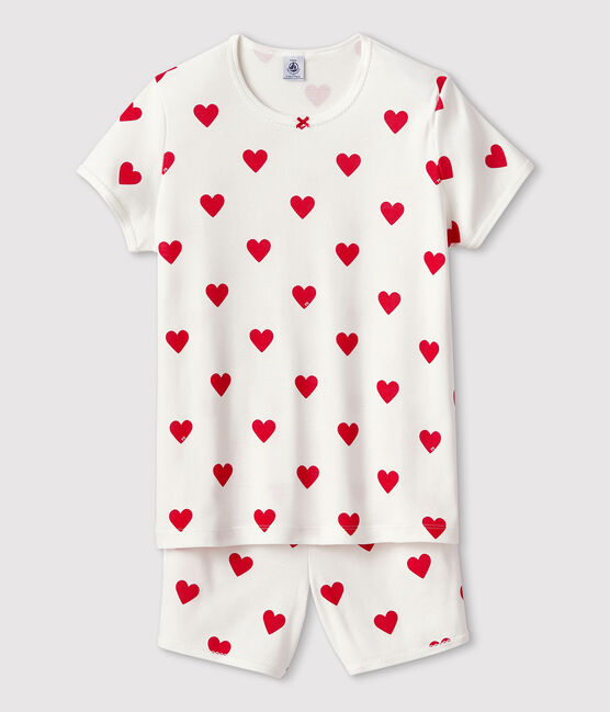 Pyjacourt cœur fille en coton blanc MARSHMALLOW/rouge TERKUIT