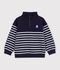 Sweatshirt col camionneur enfant en coton &agrave; rayures bleu/blanc