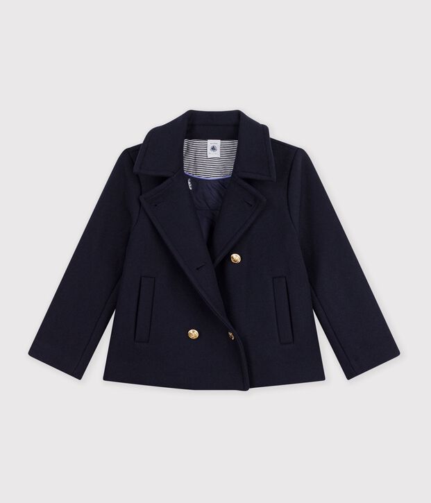 Caban enfant en draps de laine uni bleu marine