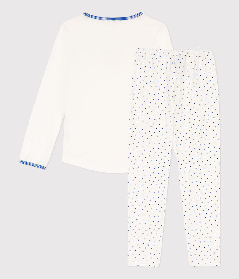 Pyjama en coton petite fille blanc MARSHMALLOW/bleu PERSE