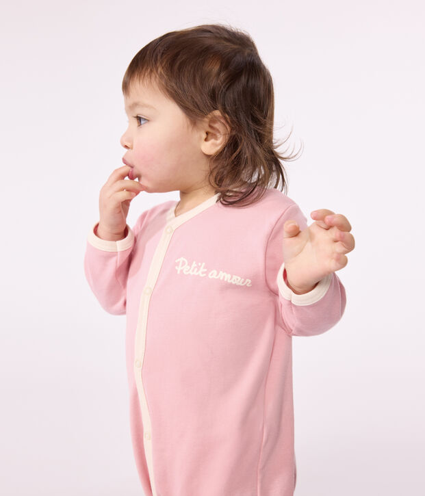 Pyjama b&eacute;b&eacute; en coton uni rose