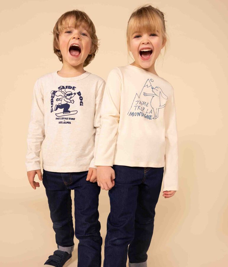 Tee-shirt manches longues en coton enfant fille &eacute;cru