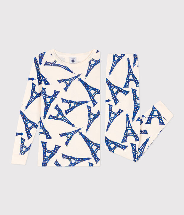 Pyjama ajust&eacute; en coton enfant &eacute;cru/multicouleur