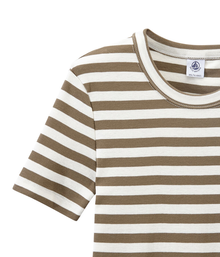 T-shirt femme en c&ocirc;te originale ray&eacute;e marron/blanc