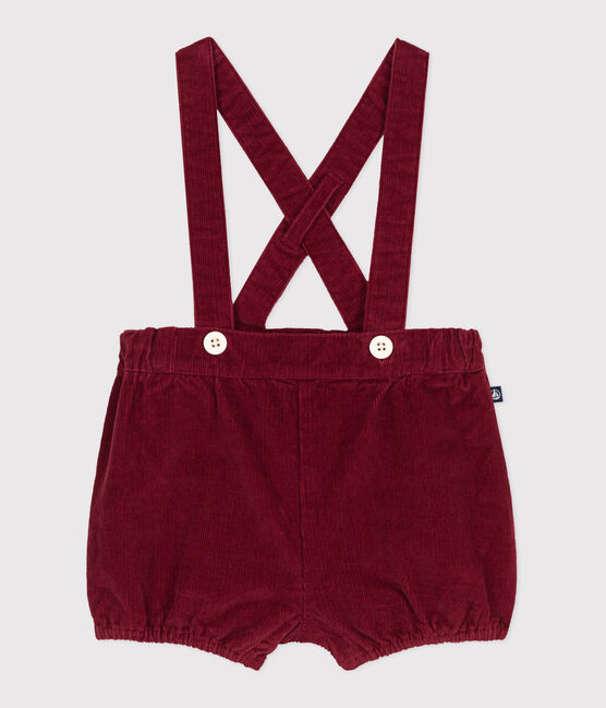 Short à bretelles bébé en velours uni AMARANTE