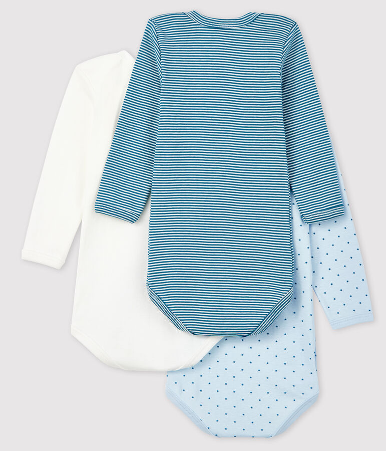 Lot de 3 bodies manches longues bleu b&eacute;b&eacute; multicouleur