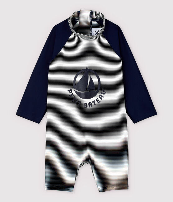 Combinaison anti-UV écoresponsable bébé fille/garçon bleu SMOKING/blanc MARSHMALLOW