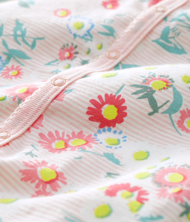 Combicourt milleraies rose b&eacute;b&eacute; fille en c&ocirc;te blanc MARSHMALLOW/blanc MULTICO