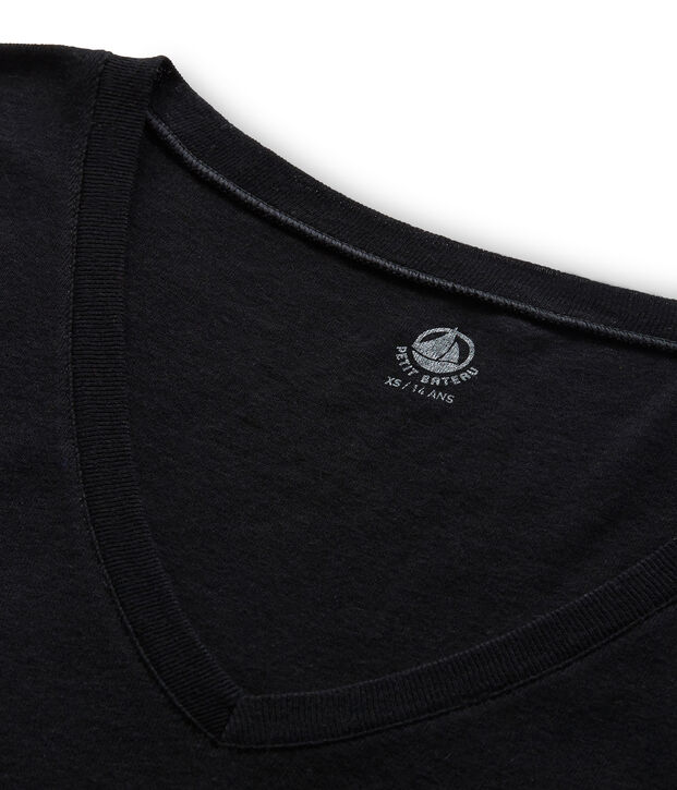 Tee-shirt manches courtes col V femme bleu