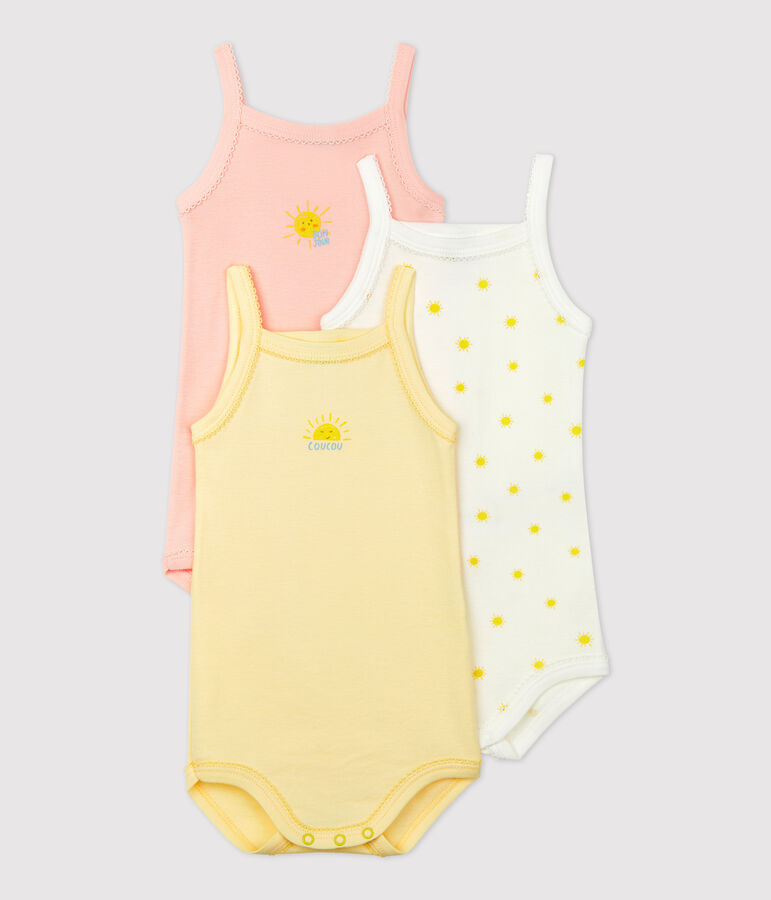 Lot de 3 bodies bretelles b&eacute;b&eacute; en coton biologique multicouleur