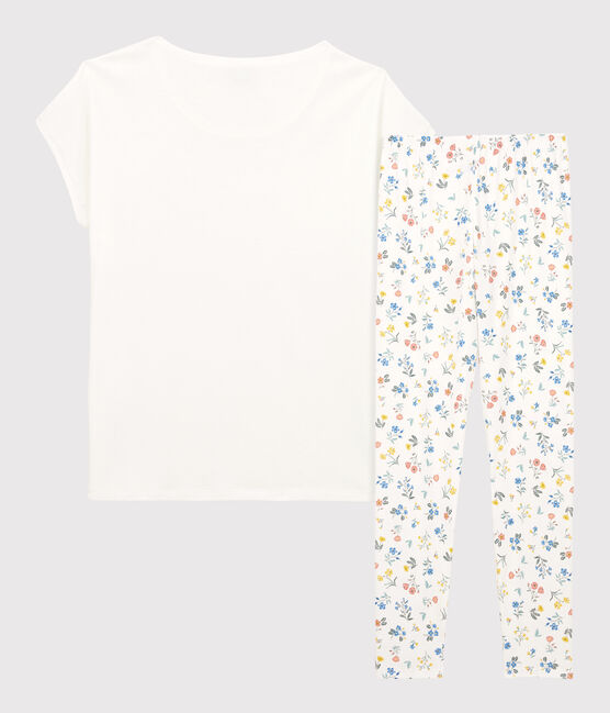 Pyjama sans manches fille en coton blanc MARSHMALLOW/blanc MULTICO