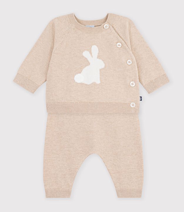 Ensemble b&eacute;b&eacute; en tricot &agrave; motif beige chin&eacute;