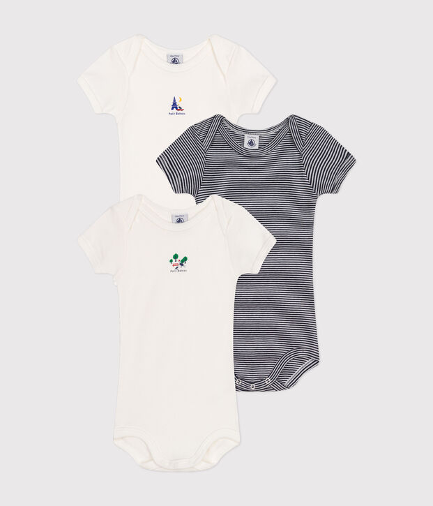 Lot de 3 bodies manches courtes en coton b&eacute;b&eacute; multicouleur
