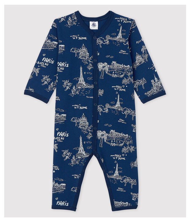 Dors-bien sans pieds toile de Jouy Paris b&eacute;b&eacute; en coton bleu/blanc