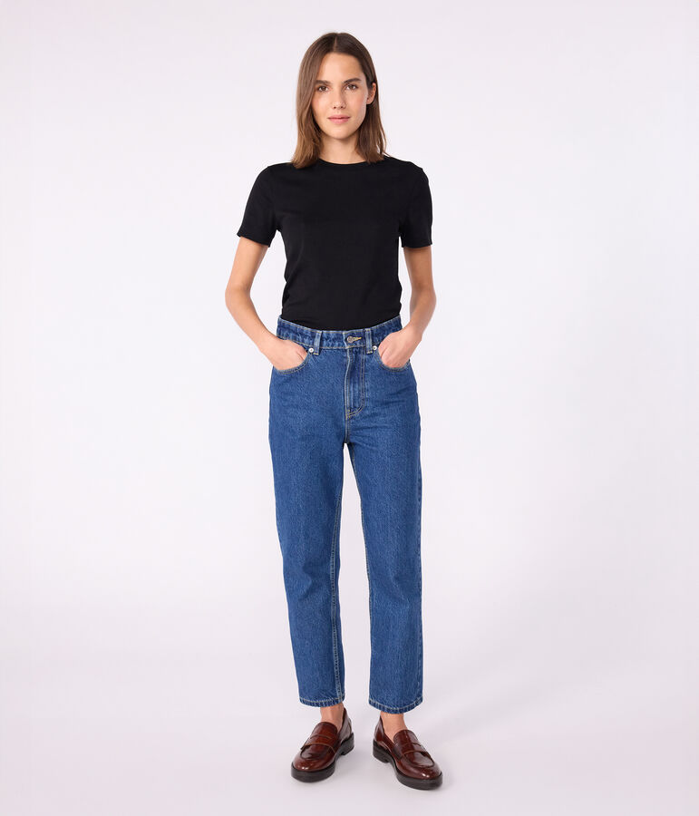 Tee-shirt l'Iconique manches courtes en c&ocirc;te unie femme noir BLACK