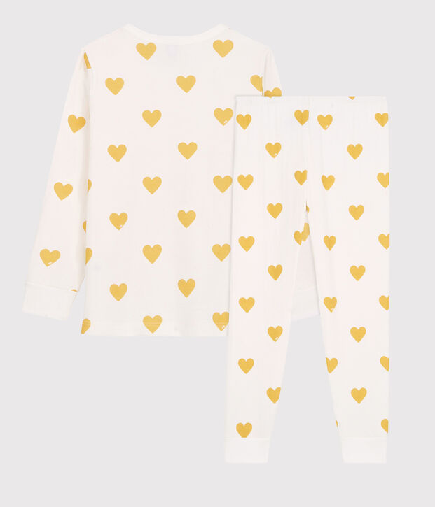 Pyjama imprim&eacute; c&oelig;urs jaunes en tubique enfant blanc/jaune
