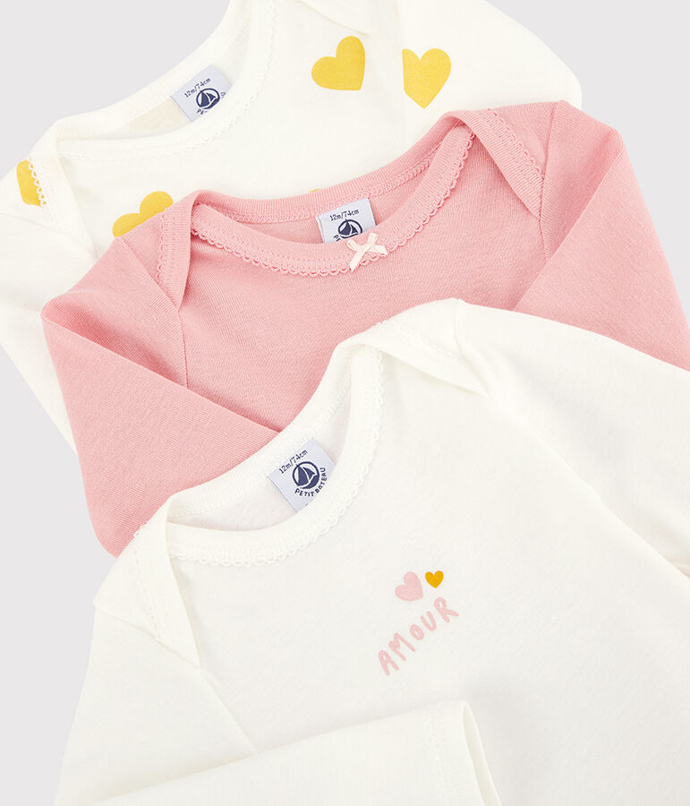 Lot de 3 bodies manches longues b&eacute;b&eacute; fille en coton biologique multicouleur