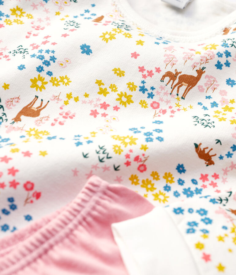 Chemise de nuit imprim&eacute; fleuri petite fille en coton blanc MARSHMALLOW/blanc MULTICO