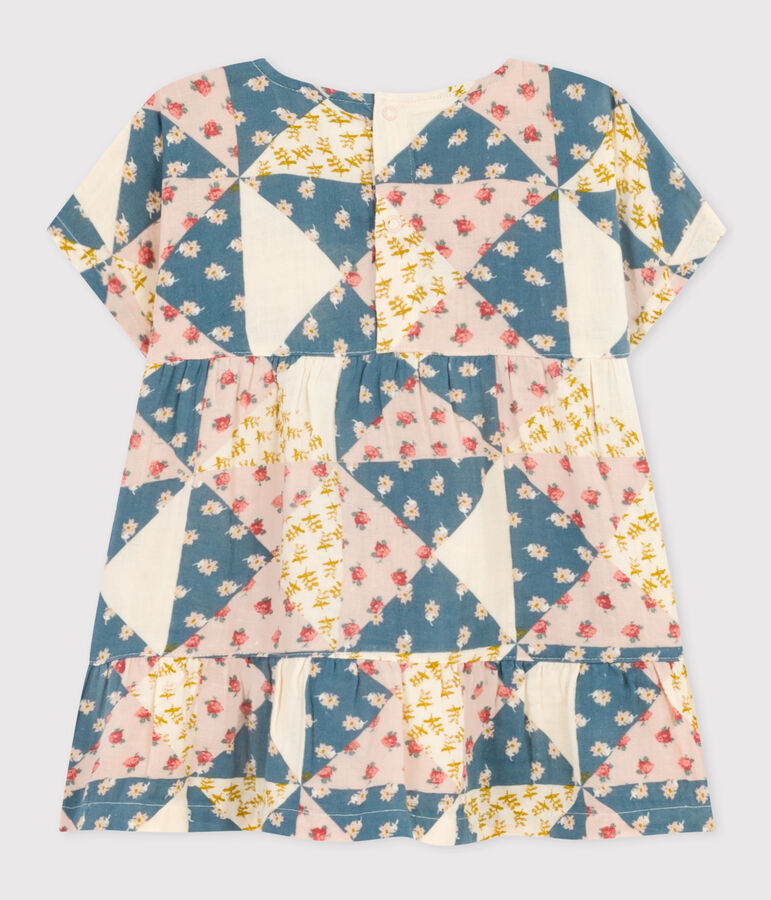 Robe manches courtes en gaze de coton imprim&eacute; b&eacute;b&eacute; blanc AVALANCHE/ MULTICO