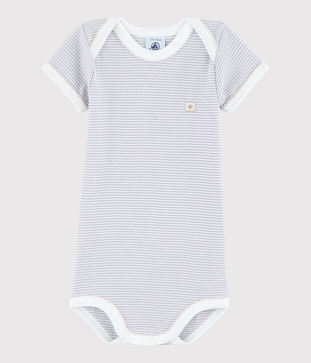 Body manches courtes b&eacute;b&eacute; fille violet/blanc
