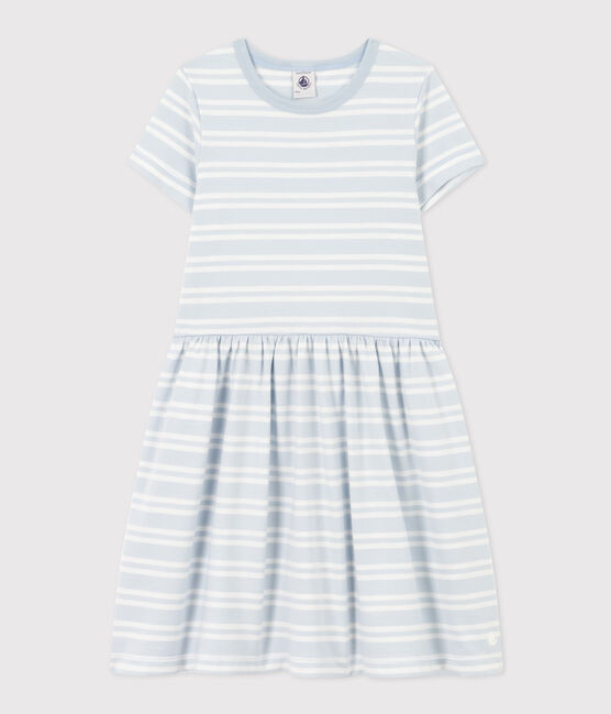Robe rayée manches courtes en coton enfant fille GOMME/ MARSHMALLOW