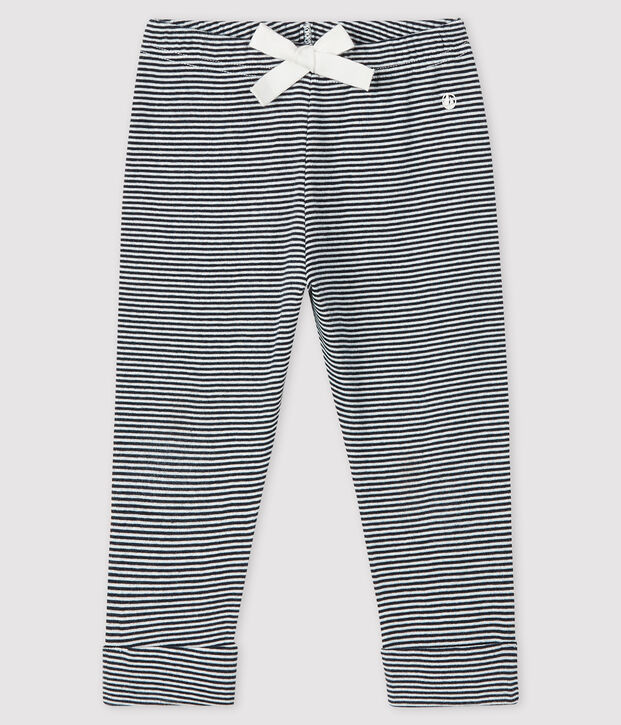 Pantalon milleraies b&eacute;b&eacute; fille bleu/blanc
