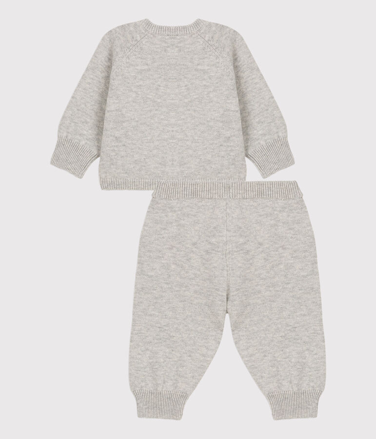 Ensemble 2 pi&egrave;ces b&eacute;b&eacute; en tricot laine et coton gris BELUGA CHINE