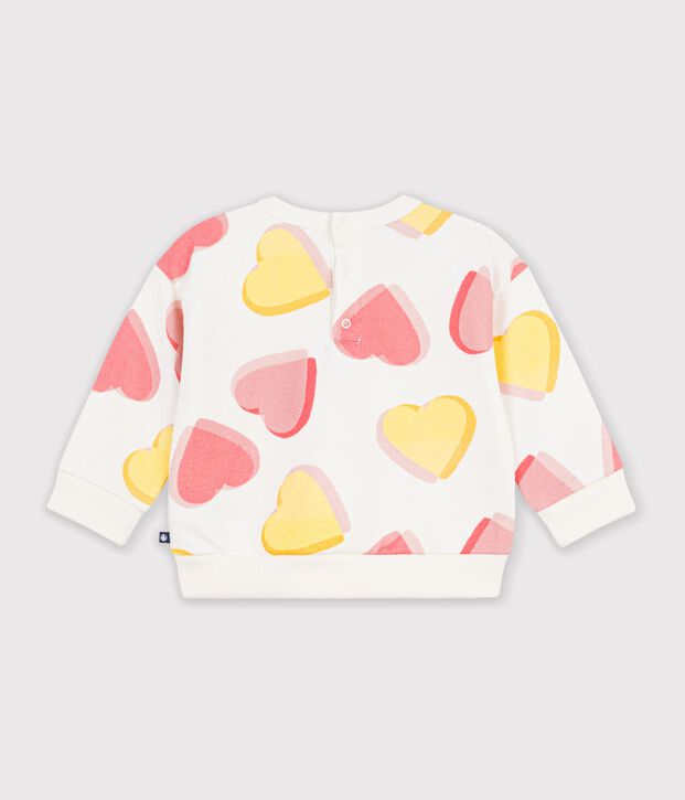 Sweatshirt b&eacute;b&eacute; en coton imprim&eacute; c&oelig;urs blanc/multicouleur