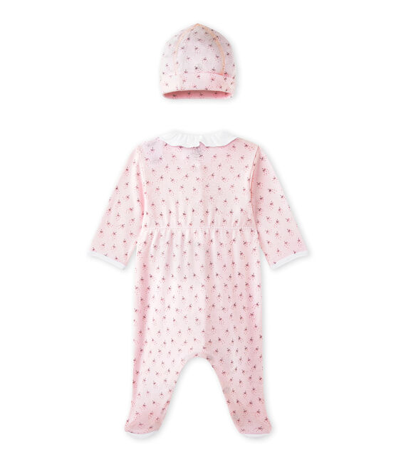 Dors-bien bébé fille et son bonnet de naissance rose VIENNE/blanc MULTICO