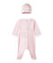 Dors-bien bébé fille et son bonnet de naissance rose VIENNE/blanc MULTICO