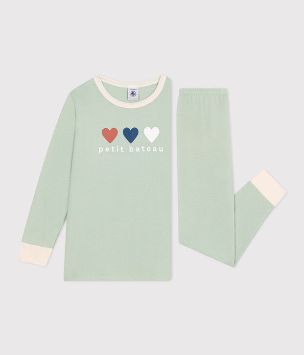 Pyjama uni en coton enfant vert