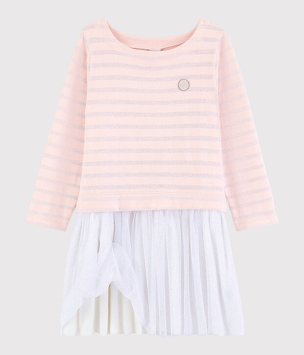 Robe manches longues enfant fille rose/gris