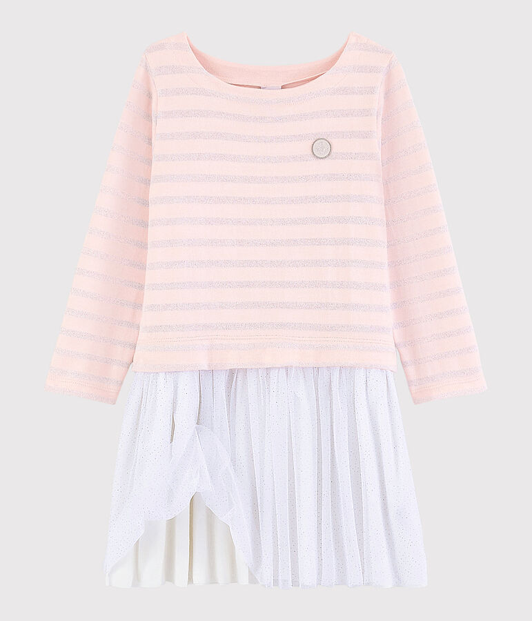 Robe manches longues enfant fille rose/gris