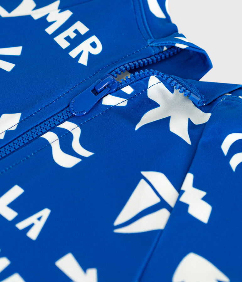 T-shirt anti UV b&eacute;b&eacute;, imprim&eacute; plage bleu PORCELANA/ MARSHMALLOW