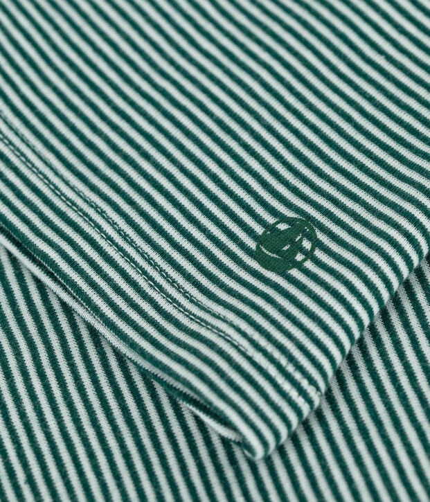 Tee-shirt femme en coton manches longues &agrave; rayures vert/blanc