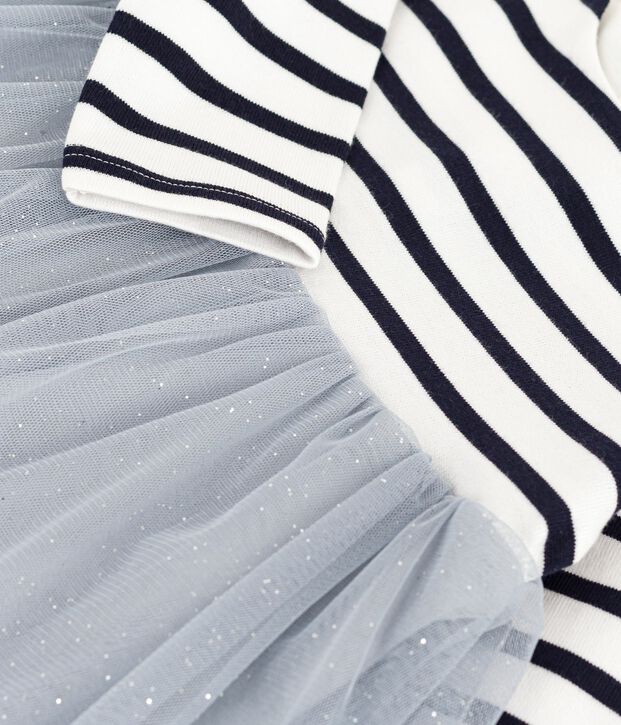 Robe b&eacute;b&eacute; bi-mati&egrave;re manches longues bleu/multicouleur
