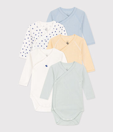 PETIT BATEAU - Lot de 5 bodies croisés manches longues en coton