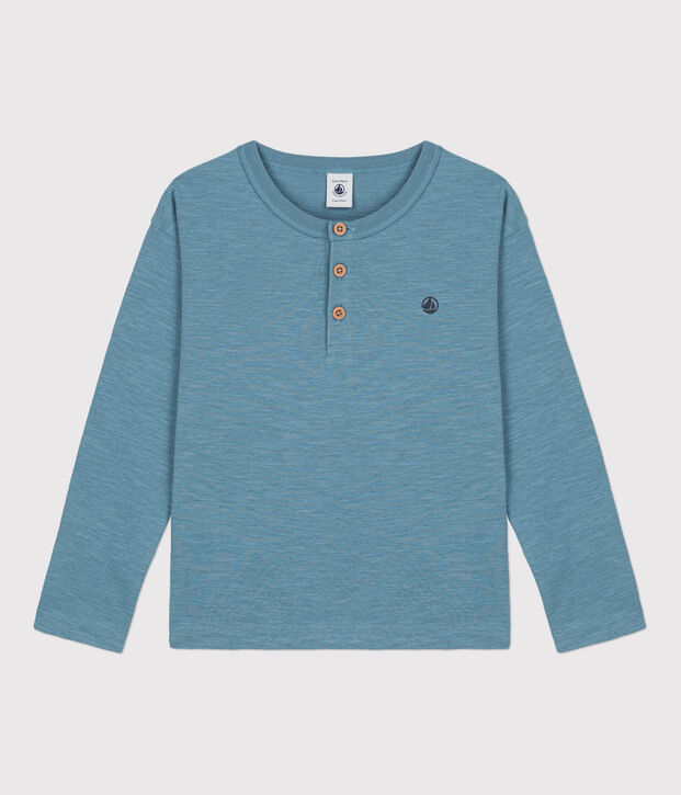 Tee-shirt manches longues en coton enfant gar&ccedil;on bleu